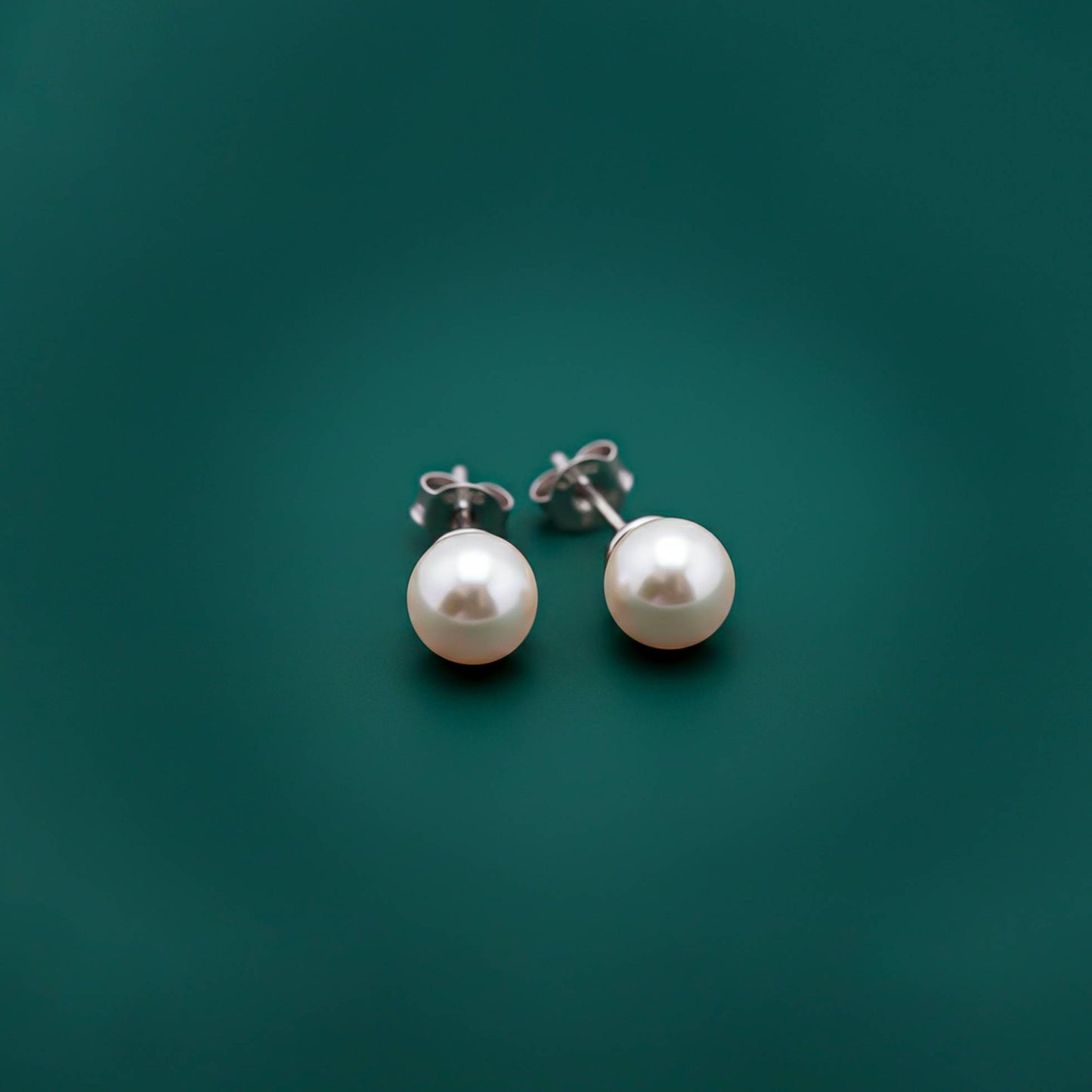 Silver Pearl Moon Stud Earrings