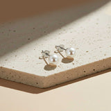 Silver Pearl Moon Stud Earrings Gold Vermeil (2.5 Micron)