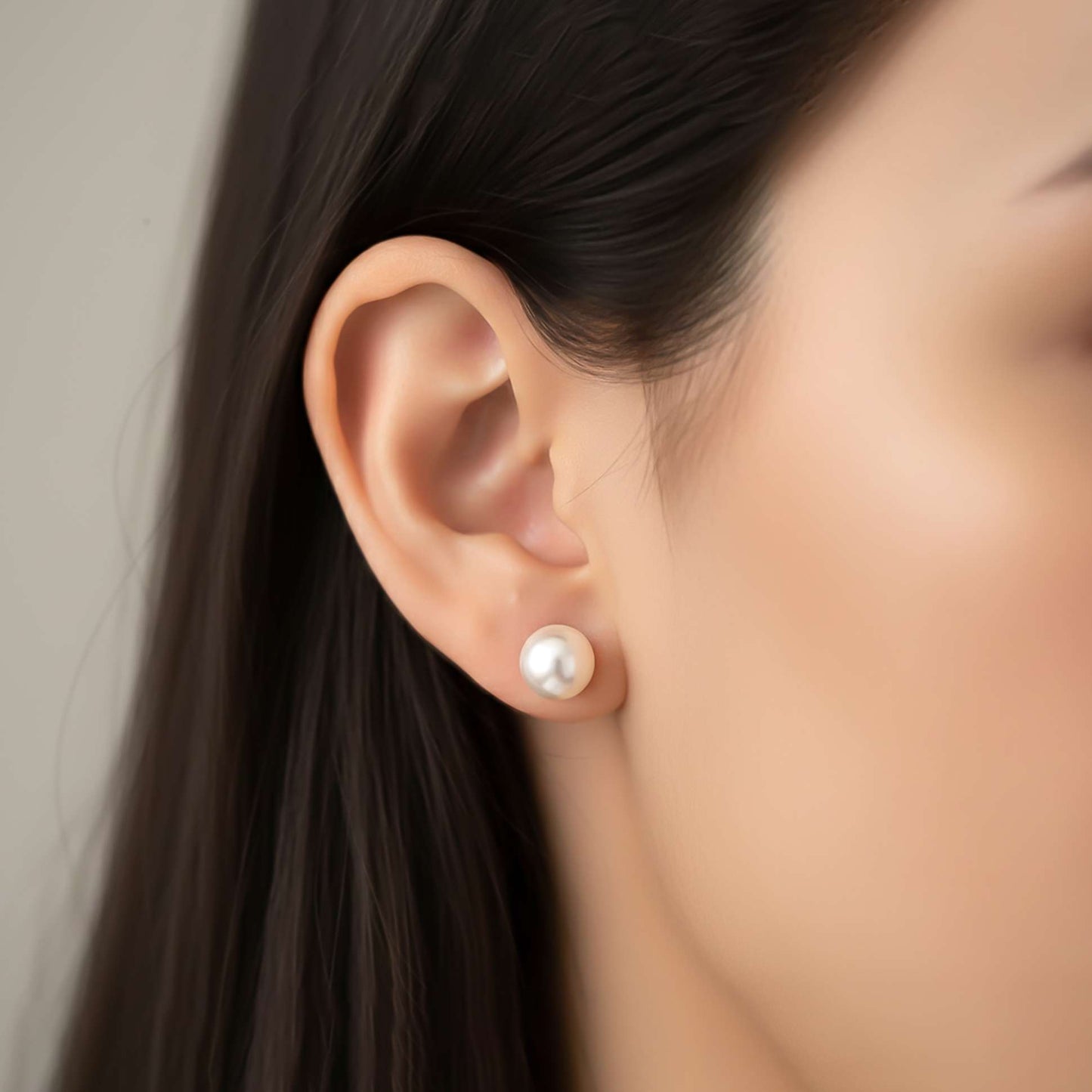 Silver Pearl Moon Stud Earrings