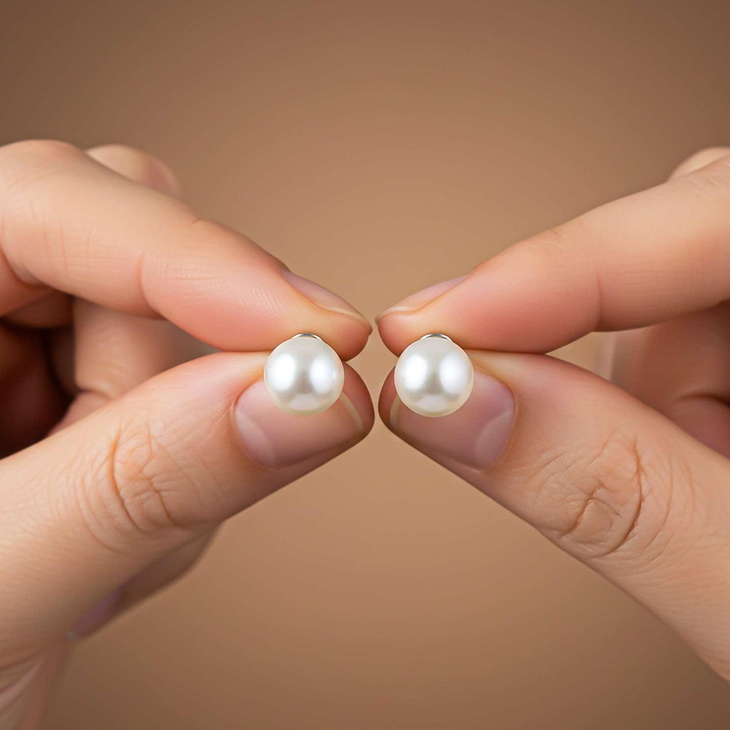 Silver Pearl Moon Stud Earrings