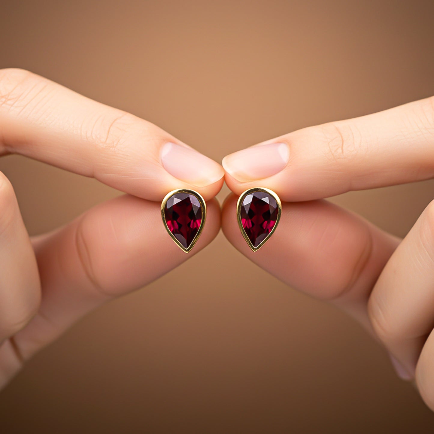 Golden Pear Shape Ruby Stud Earrings