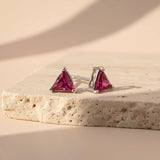 Triangle Pink Ruby Stud Earrings Gold Vermeil (2.5 Micron)
