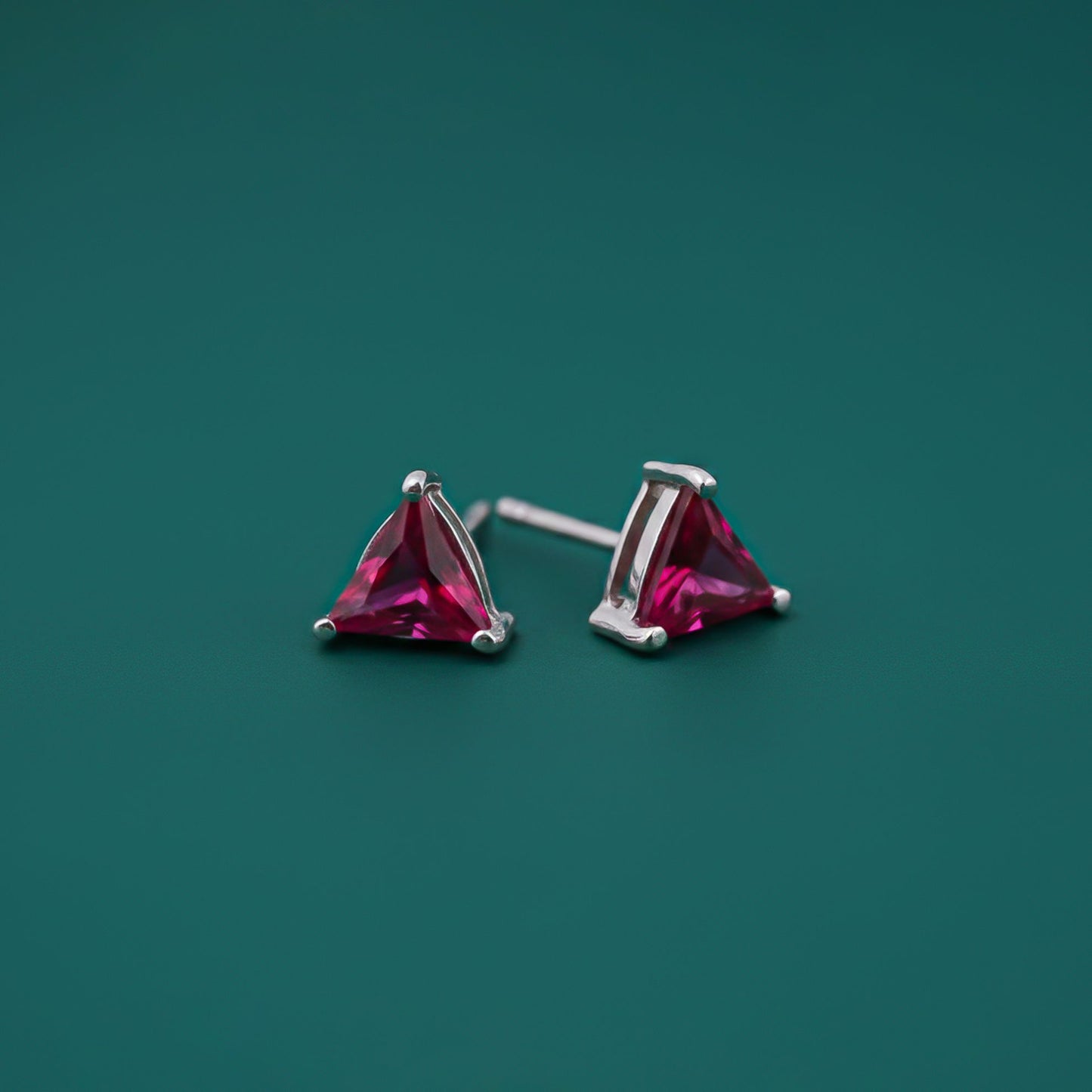 Triangle Pink Ruby Stud Earrings