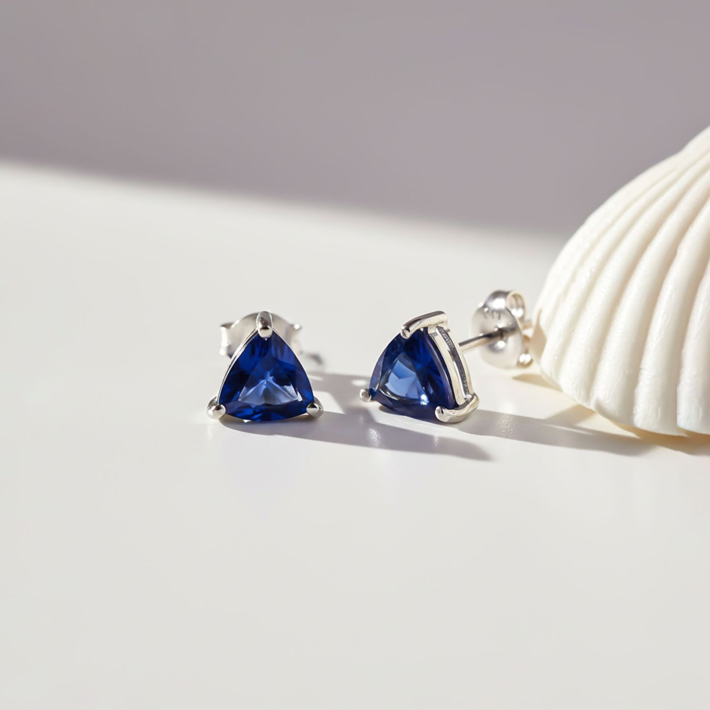 Trillion-Cut Blue Sapphire Stud Earrings
