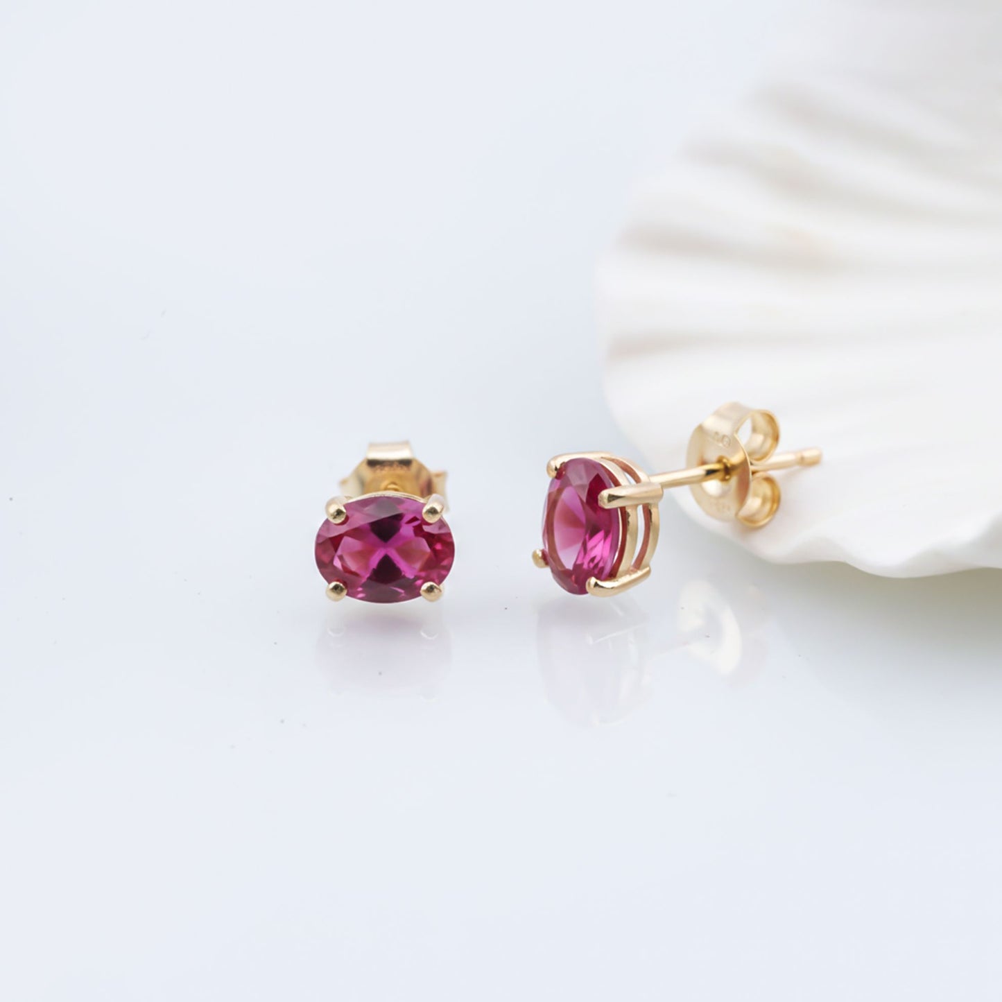 Golden Ruby Oval Studs Earrings
