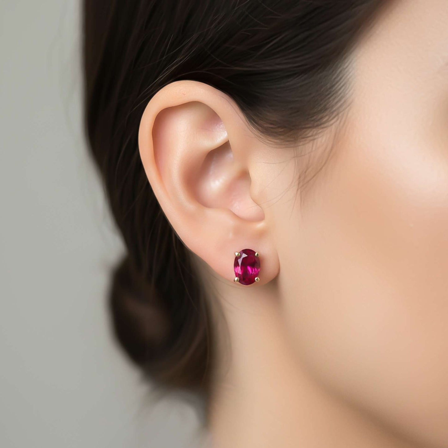 Golden Ruby Oval Studs Earrings