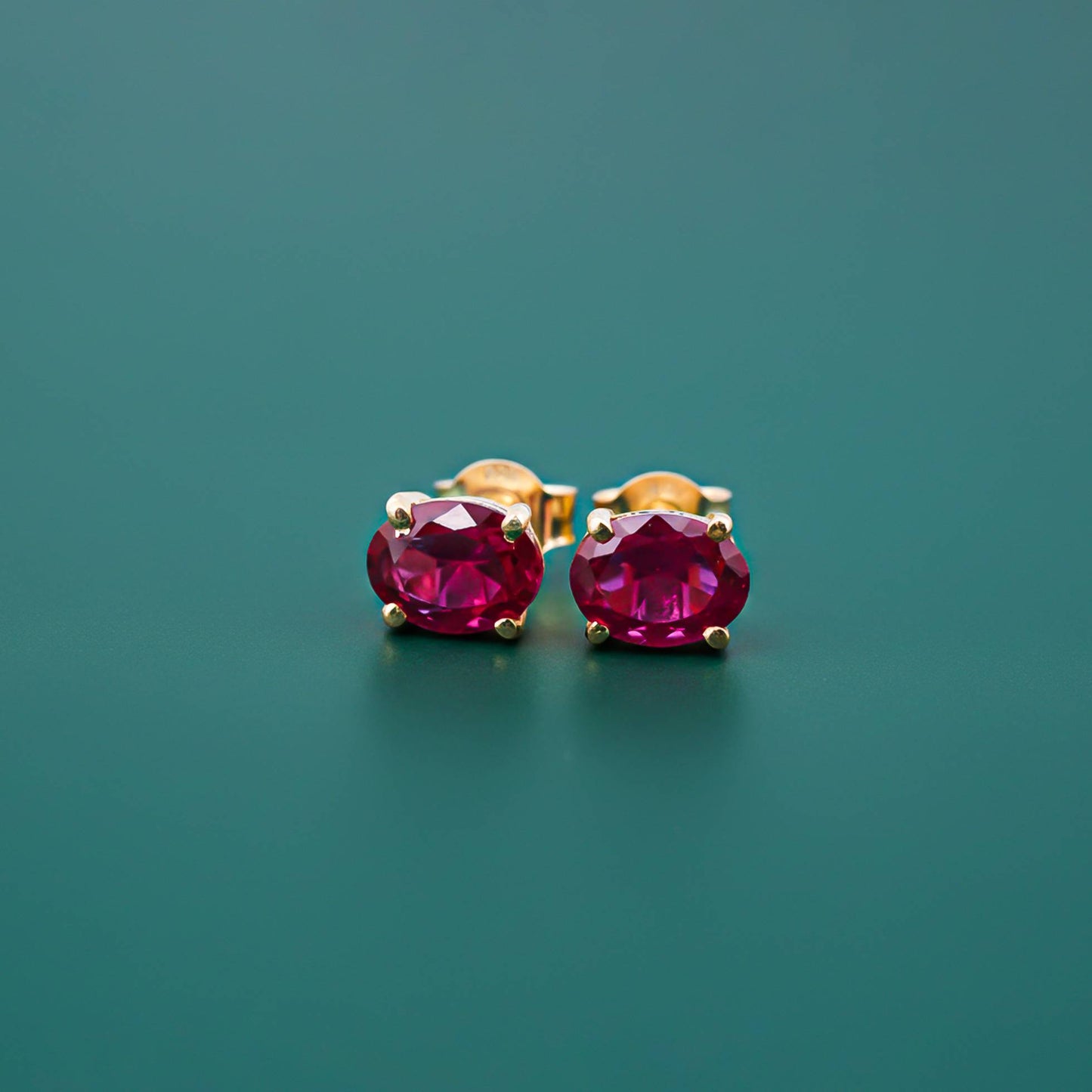 Golden Ruby Oval Studs Earrings