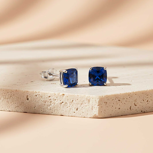 Silver Blue Sapphire Solitaire Stud Earrings