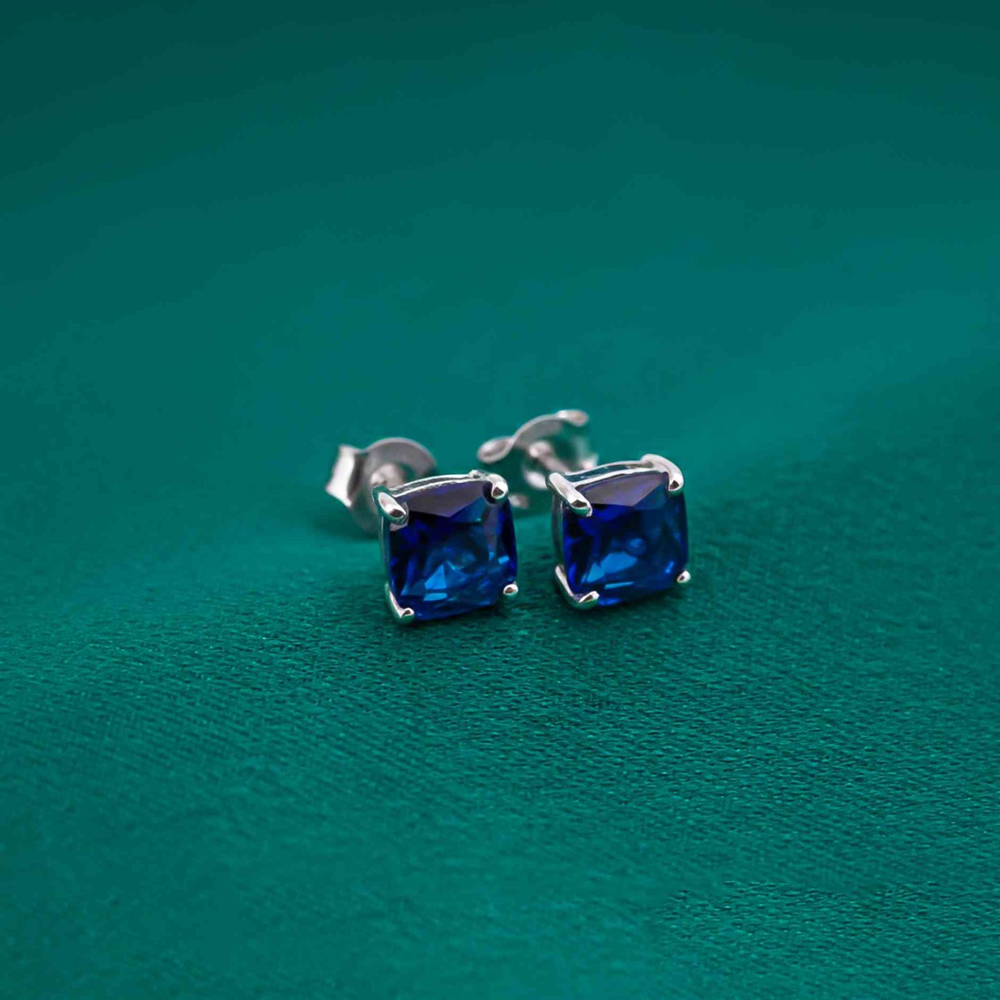 Silver Blue Sapphire Solitaire Stud Earrings