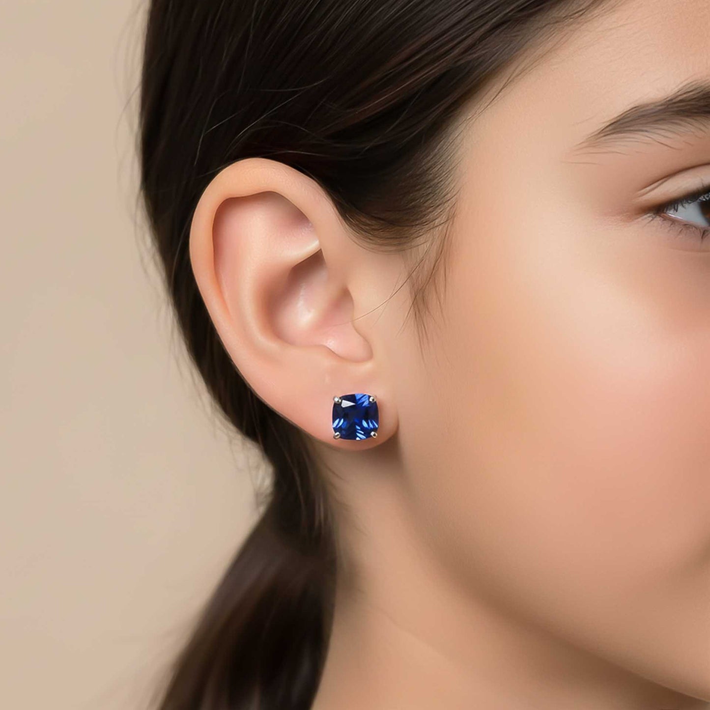 Silver Blue Sapphire Solitaire Stud Earrings