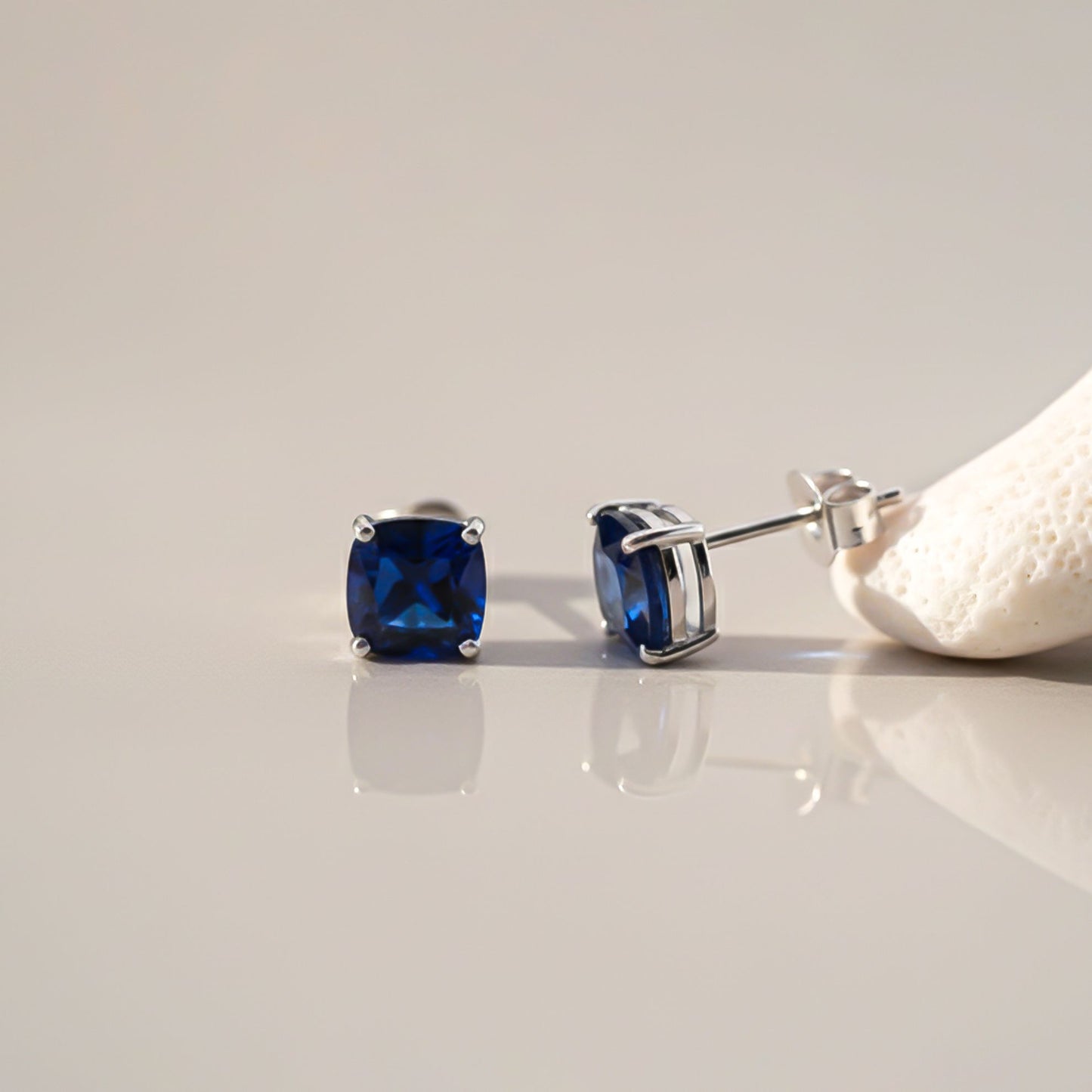 Silver Blue Sapphire Solitaire Stud Earrings