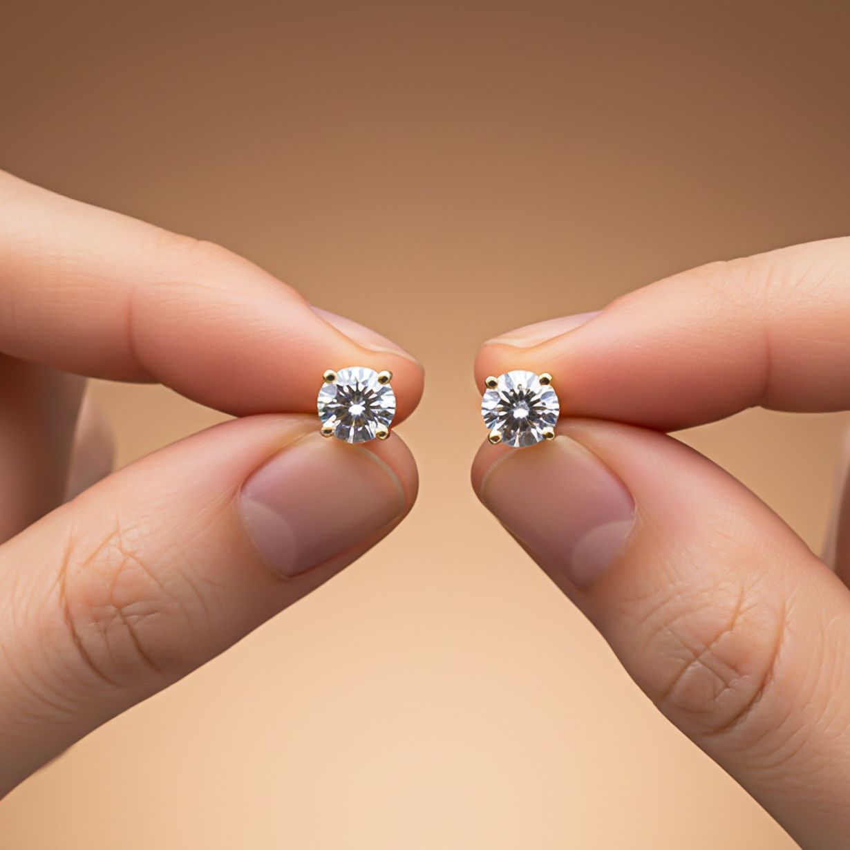 Sterling Silver 14K Yellow Gold Plated Diamond Solitaire Stud Earrings