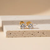 Sterling Silver 14K Yellow Gold Plated Diamond Solitaire Stud Earrings Gold Vermeil (2.5 Micron)
