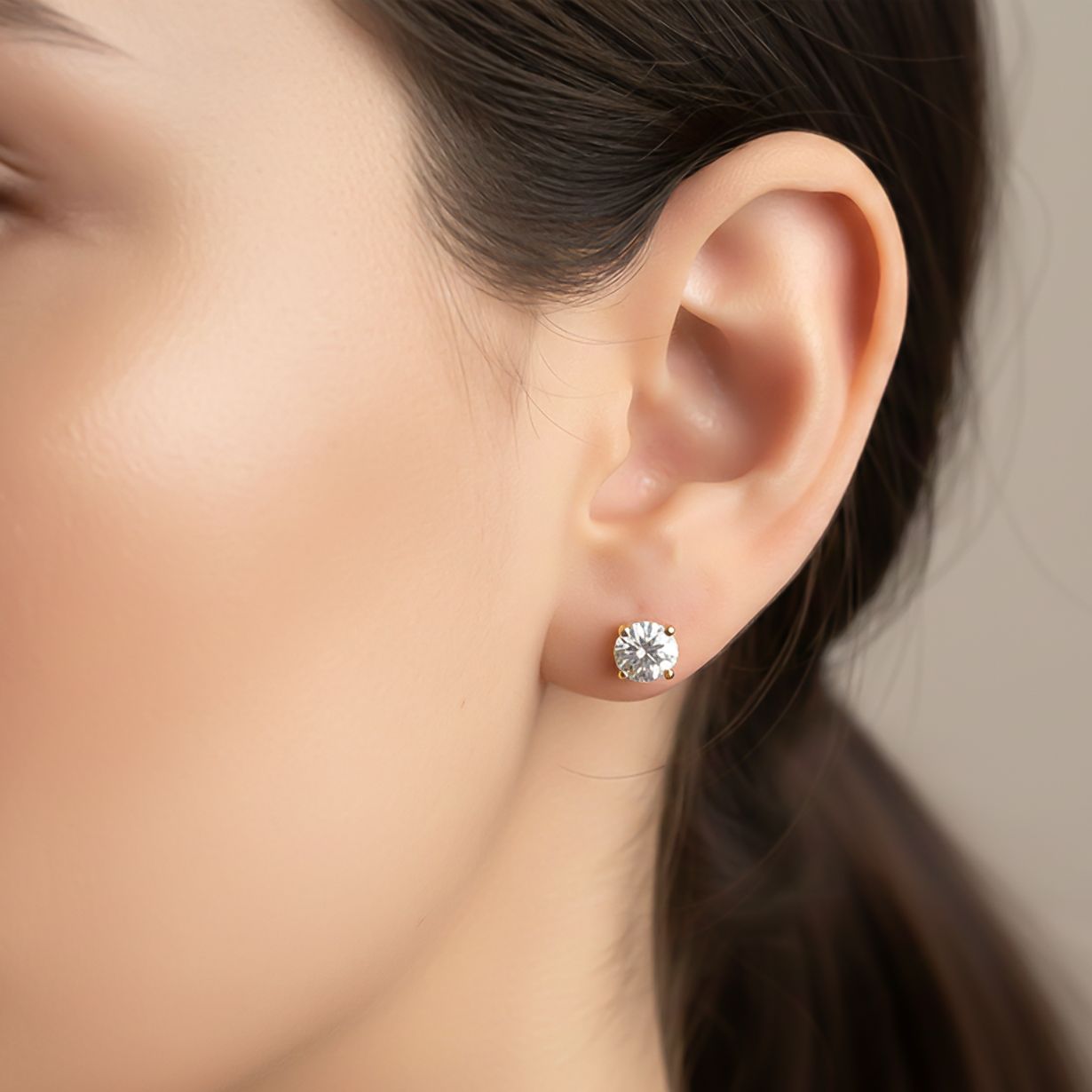 Sterling Silver 14K Yellow Gold Plated Diamond Solitaire Stud Earrings
