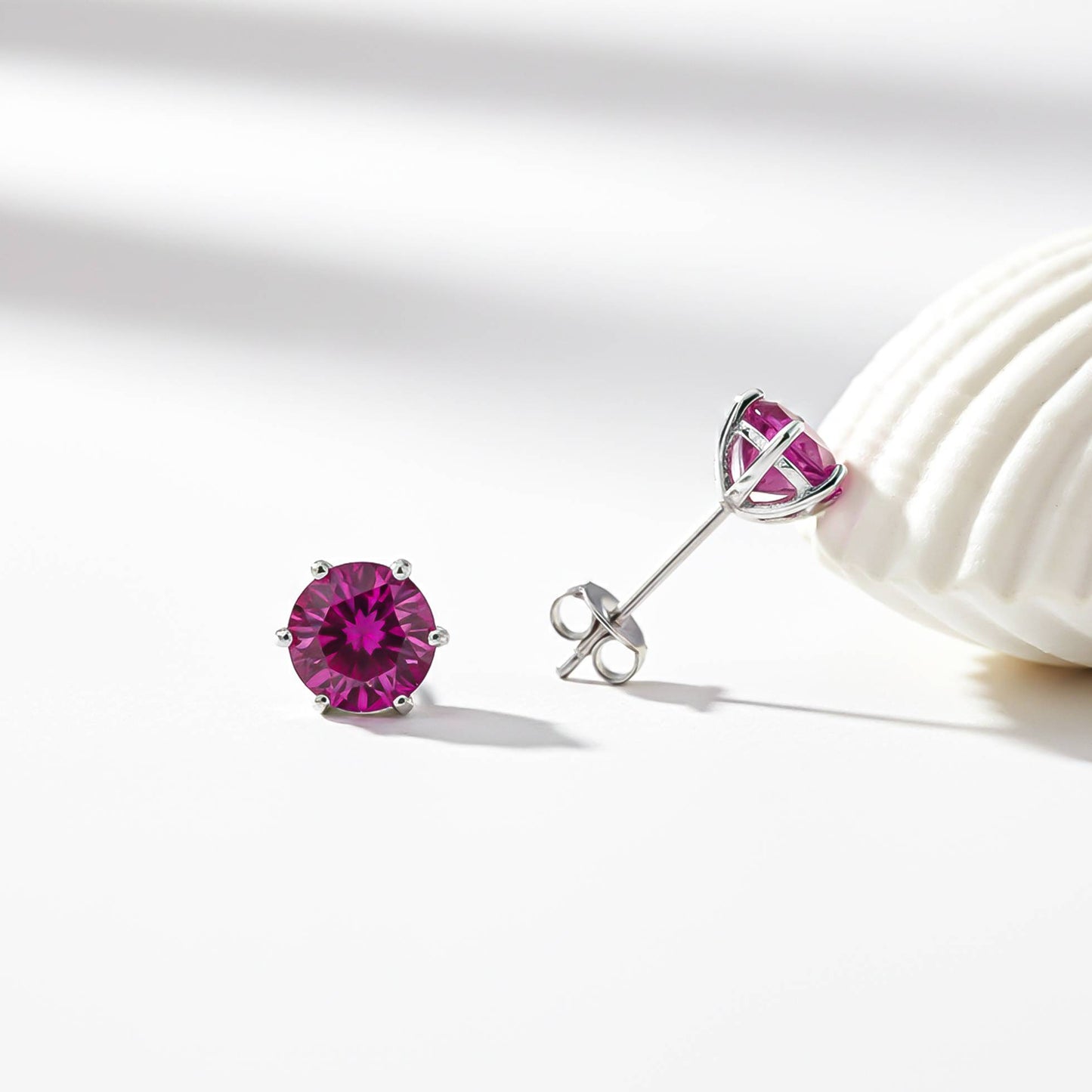 Sterling Silver Round Pink Ruby Solitaire Stud Earring
