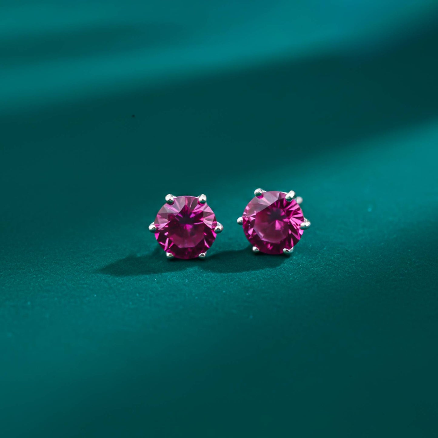 Sterling Silver Round Pink Ruby Solitaire Stud Earring