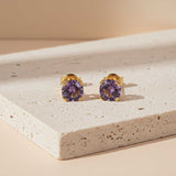 Golden Purple Amethyst Stud Earrings Gold Vermeil (2.5 Micron)