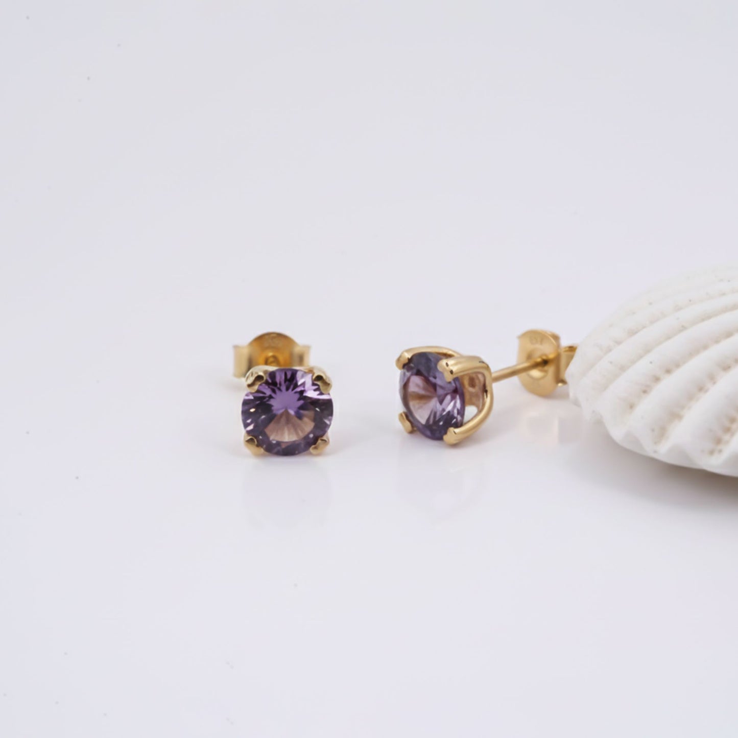 Golden Purple Amethyst Stud Earrings