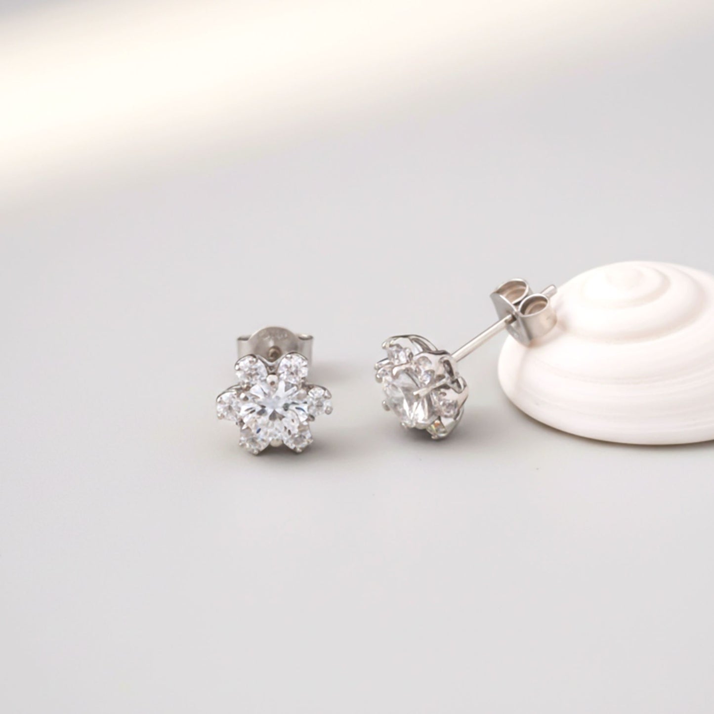 Silver Floral Zircon Stud Earrings