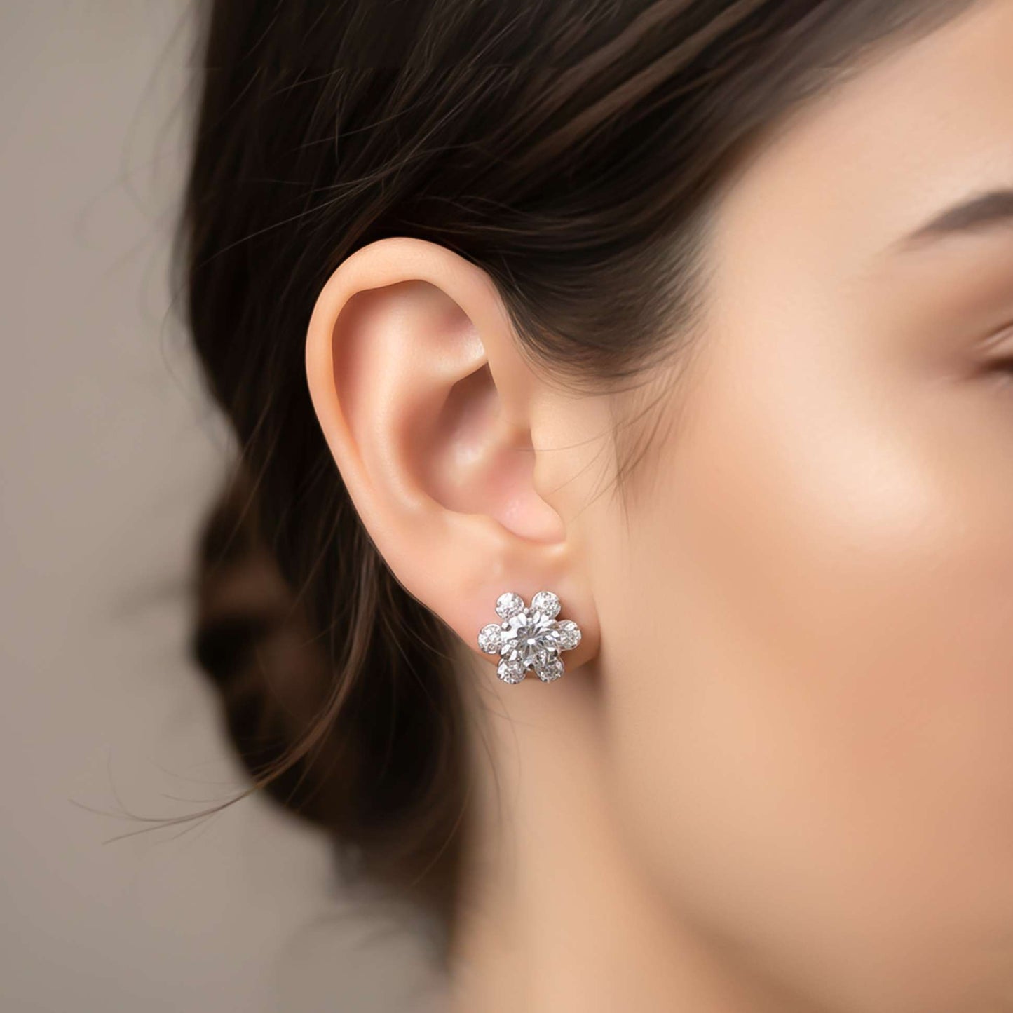 Silver Floral Zircon Stud Earrings