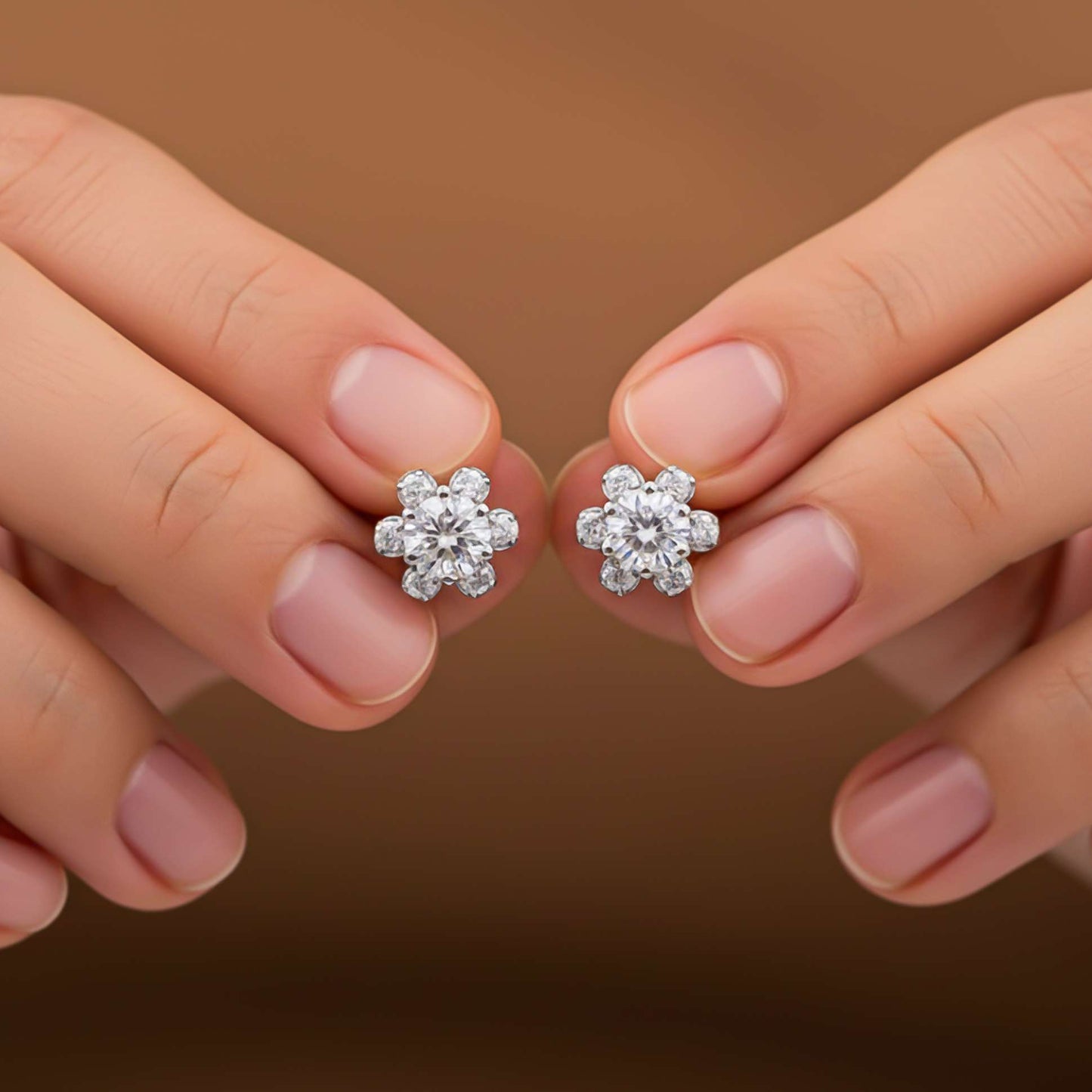 Silver Floral Zircon Stud Earrings