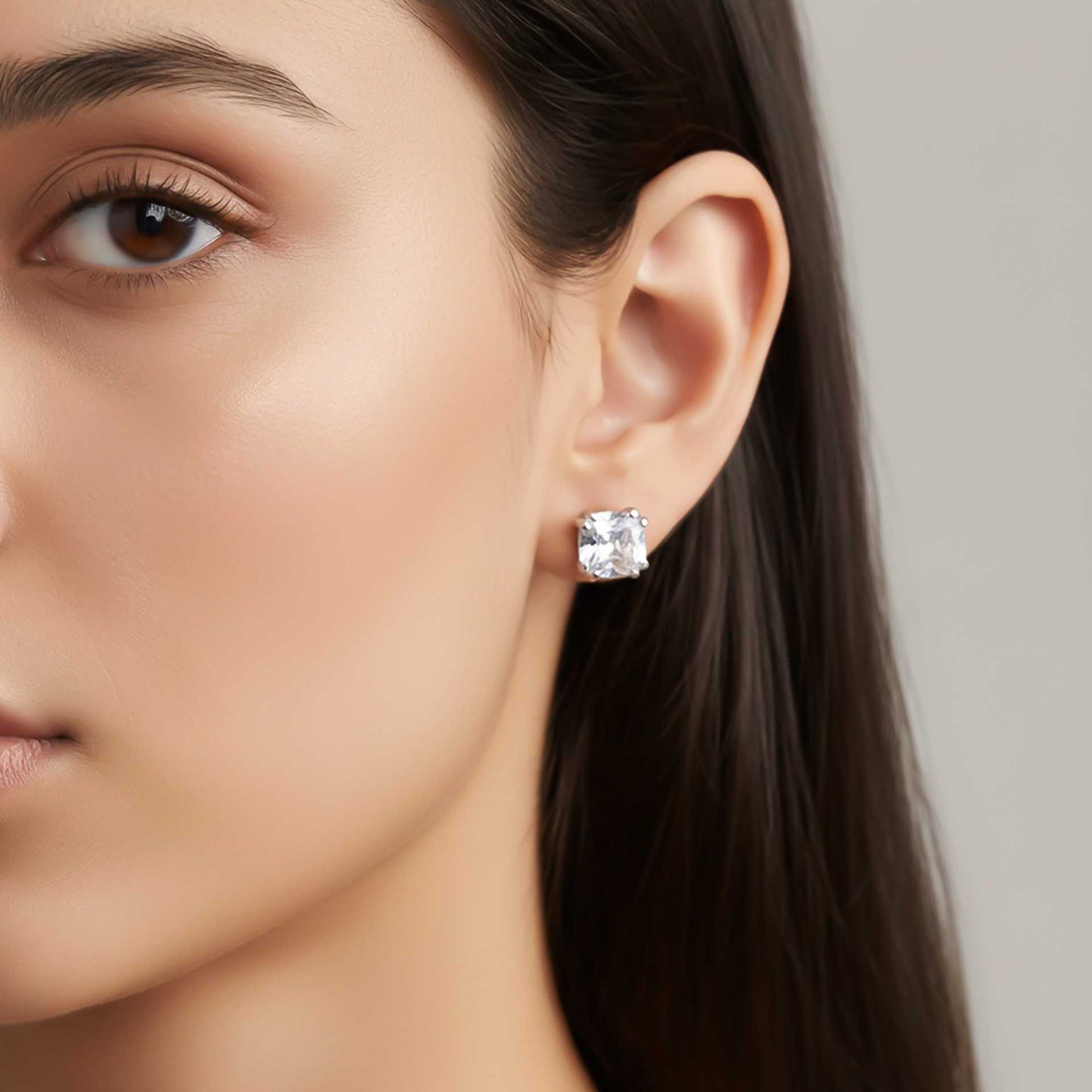 Silver Pillow Style Stud Earrings