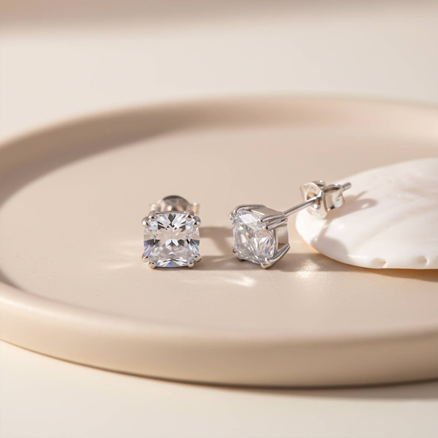 Silver Pillow Style Stud Earrings