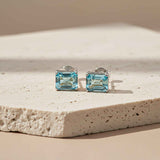 Silver Aqua Solitaire Stud Earrings Gold Vermeil (2.5 Micron)
