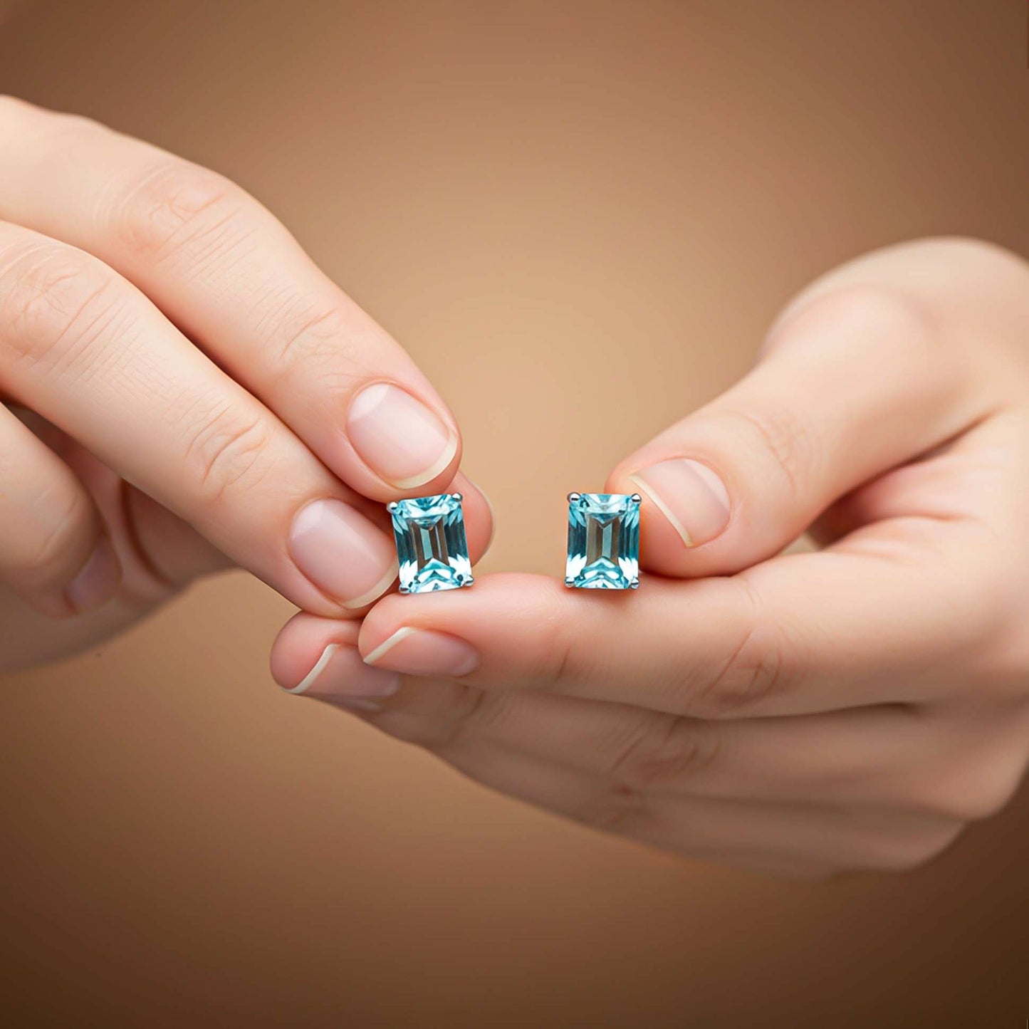 Silver Aqua Solitaire Stud Earrings