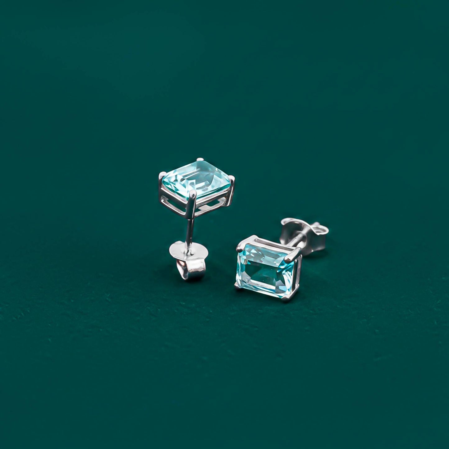 Silver Aqua Solitaire Stud Earrings