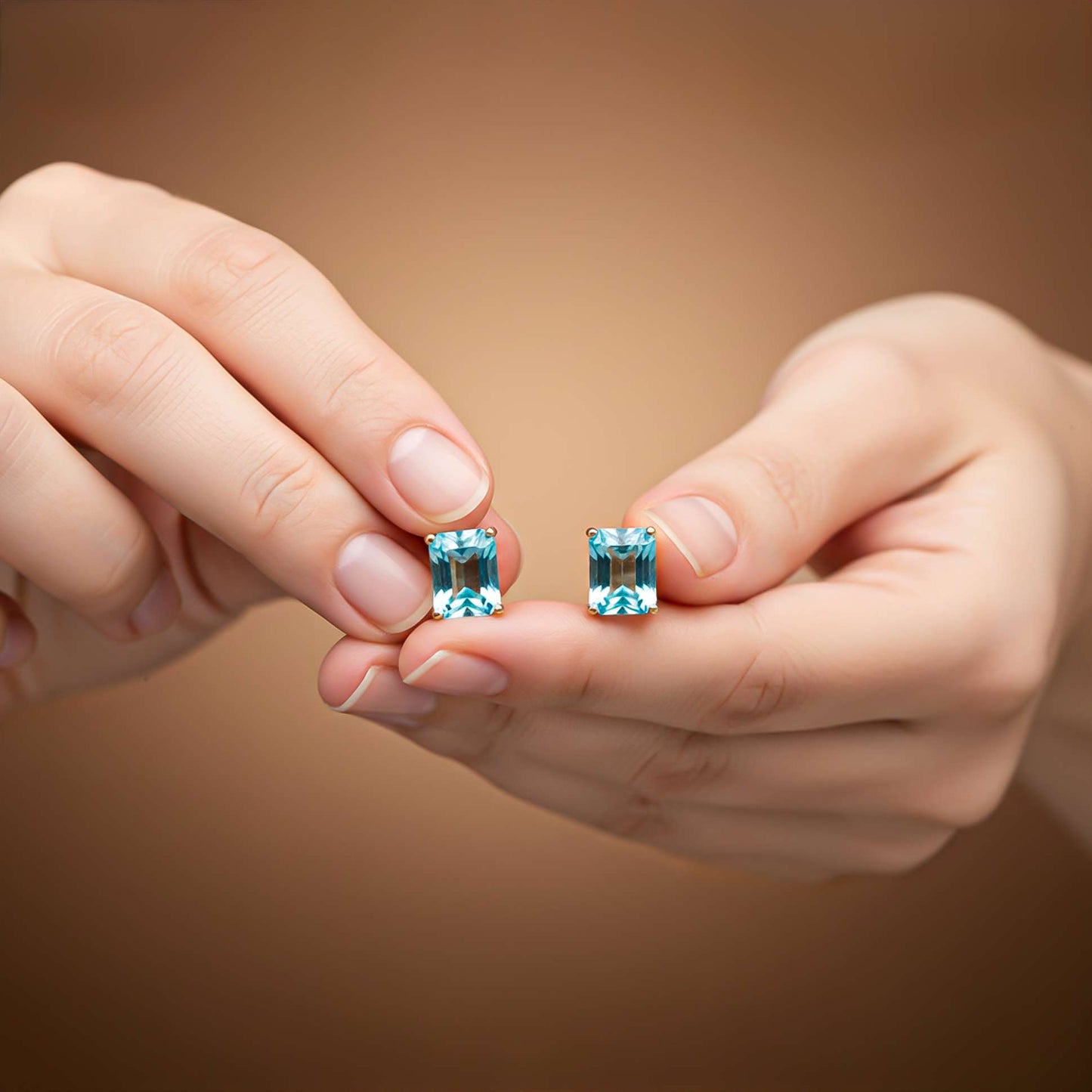 Silver Aqua Solitaire Stud Earrings