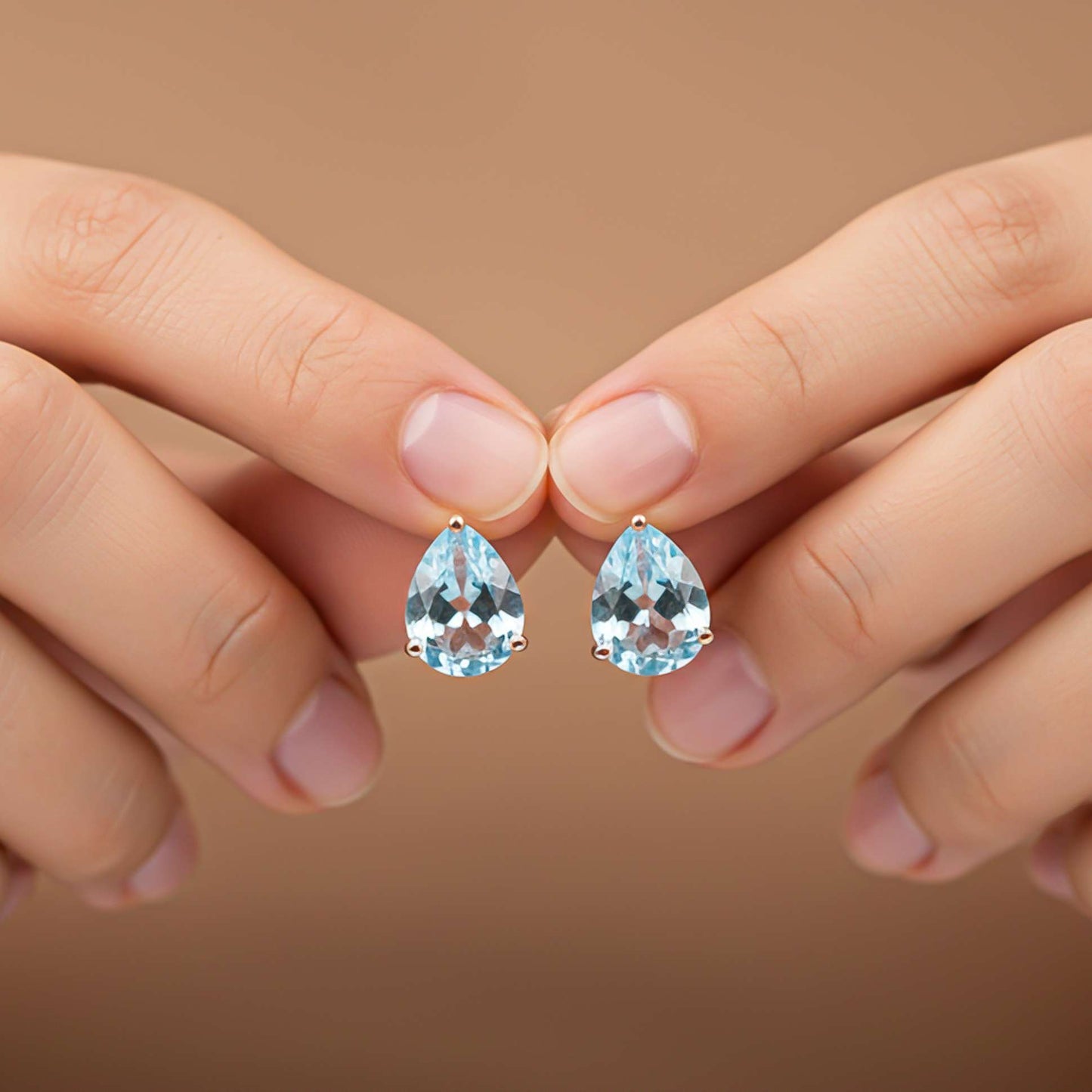 Rose Gold Teardrop Aqua Stud Earrings