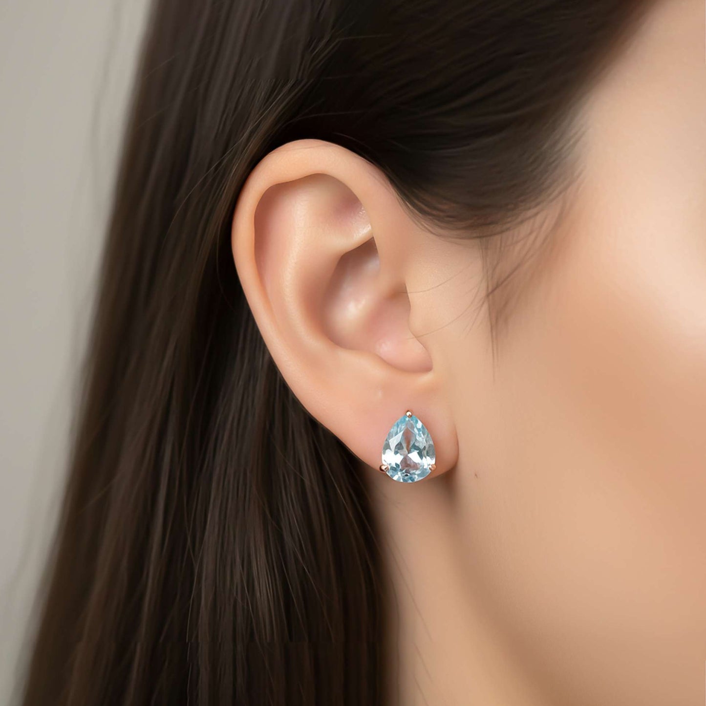 Rose Gold Teardrop Aqua Stud Earrings