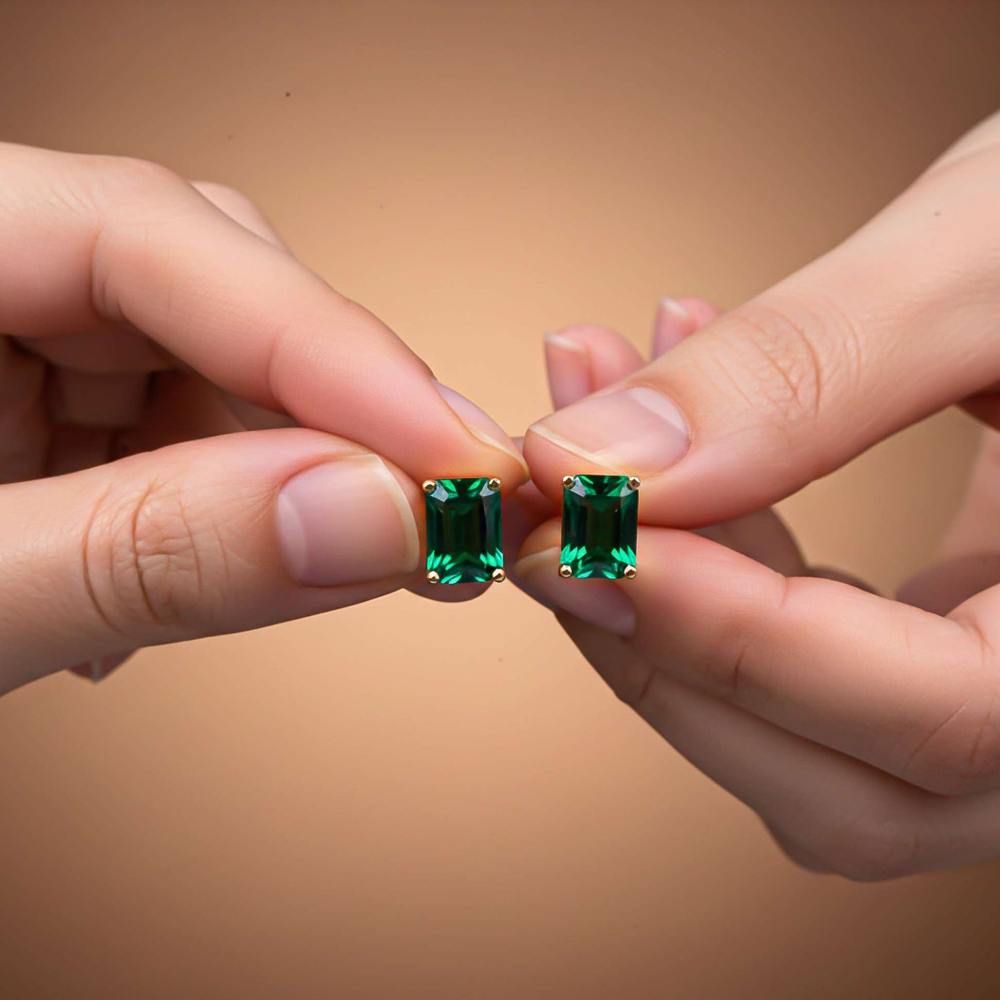 Golden Green Forest Stud Earrings