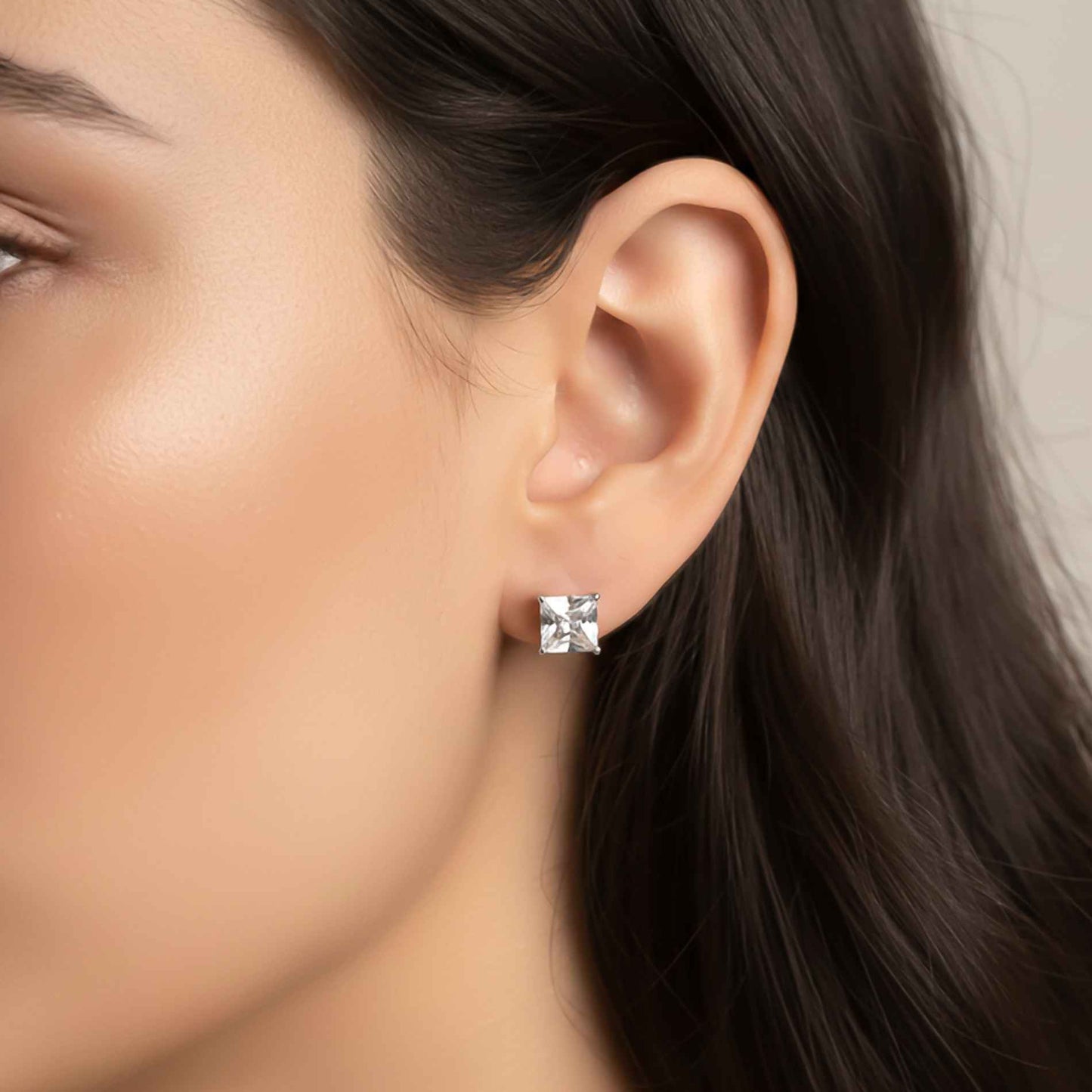 Silver Asscher Minimalist Stud Earrings