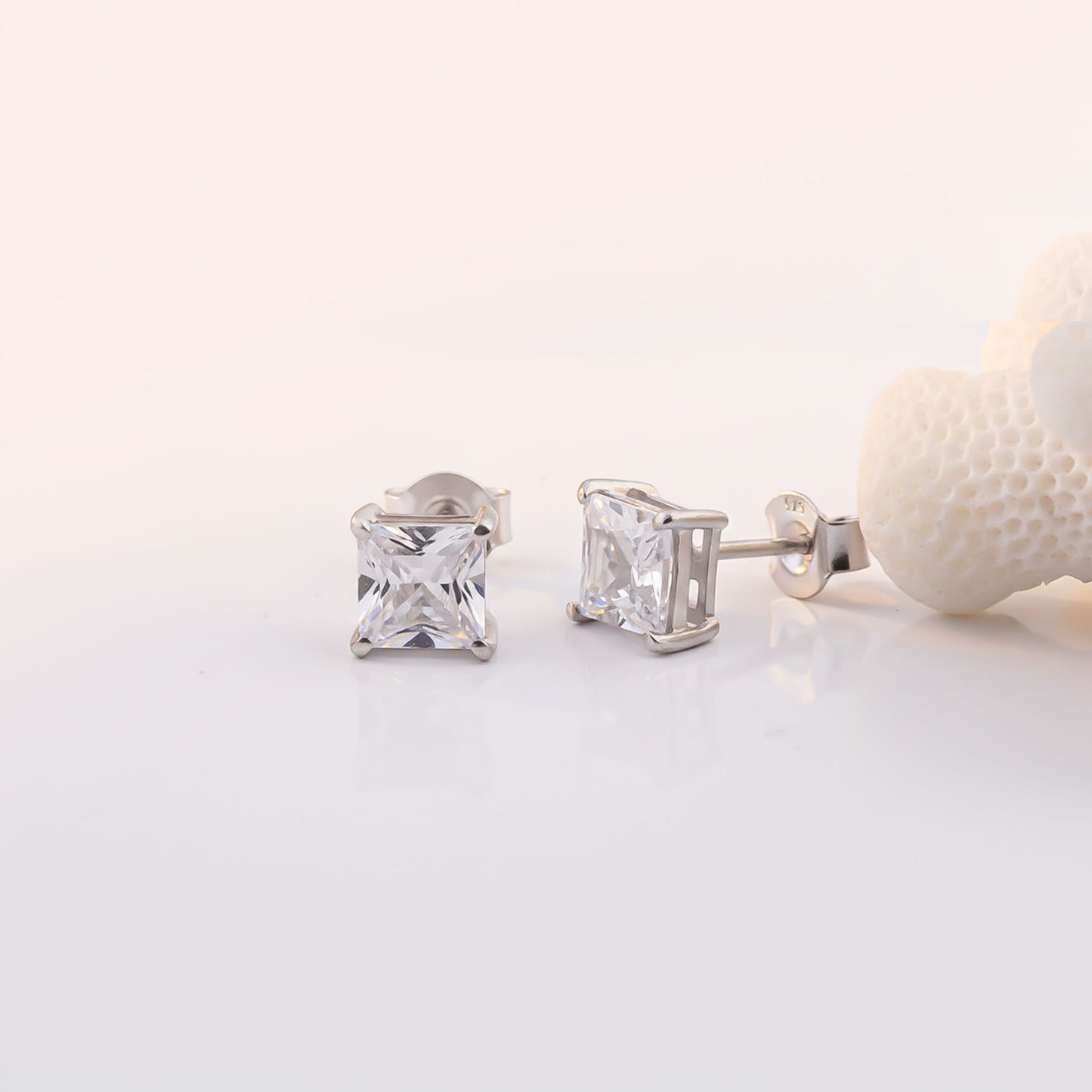 Silver Asscher Minimalist Stud Earrings
