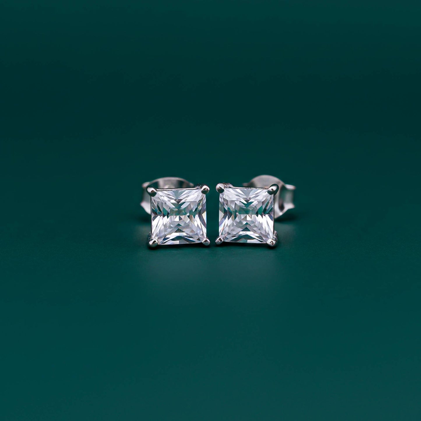 Silver Asscher Minimalist Stud Earrings