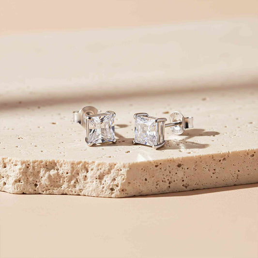 Silver Asscher Minimalist Stud Earrings