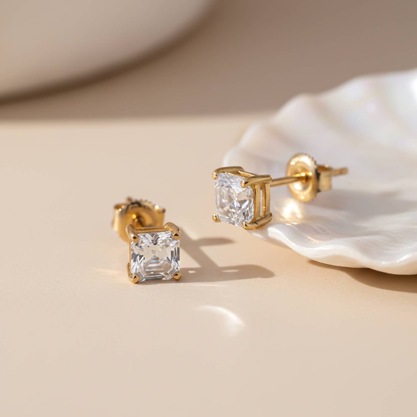 Golden Asscher Minimalist Stud Earrings