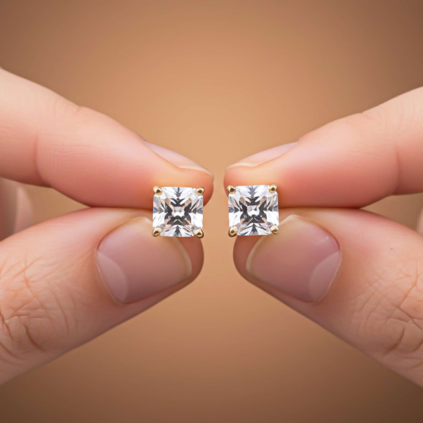 Golden Asscher Minimalist Stud Earrings