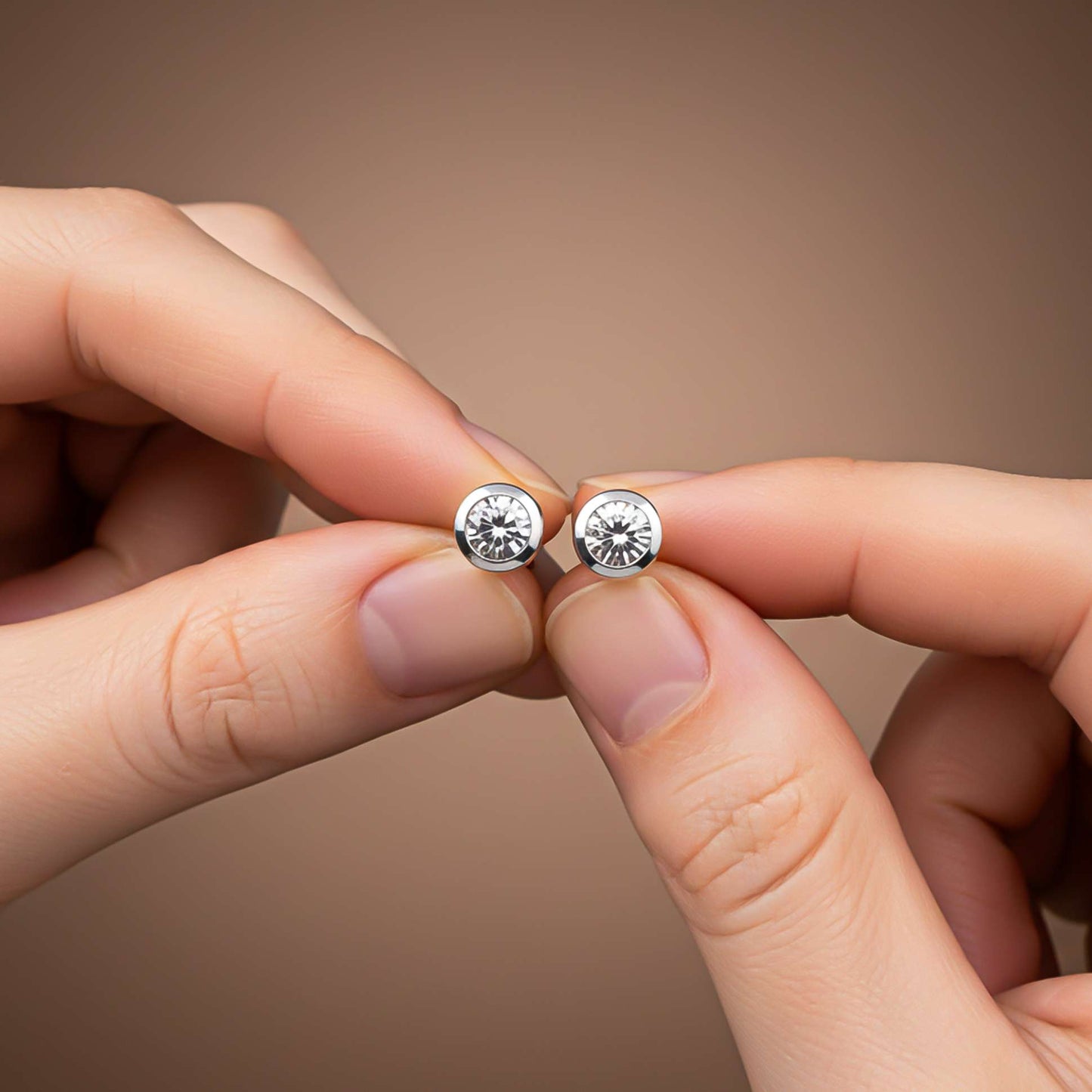 Silver Round Bezel Stud Earrings
