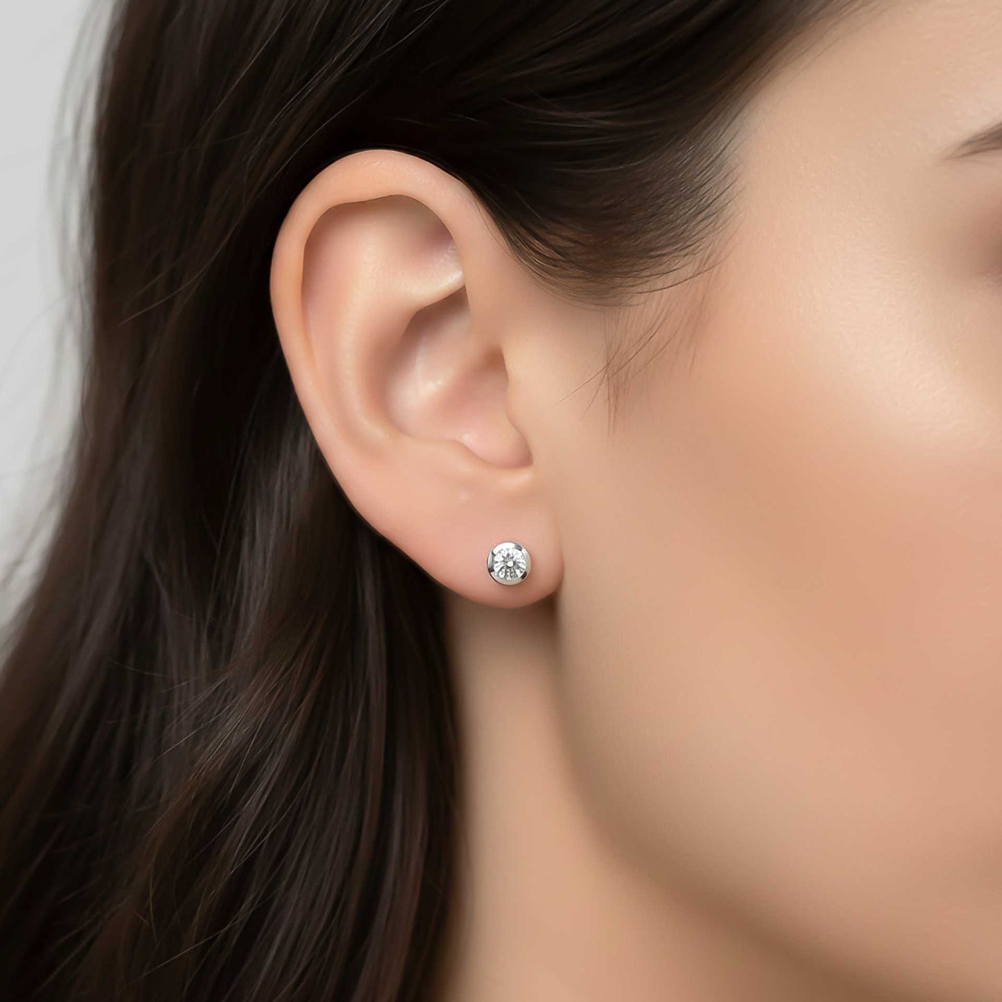 Silver Round Bezel Stud Earrings