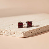 Silver Square Red Garnet Stud Earrings Gold Vermeil (2.5 Micron)