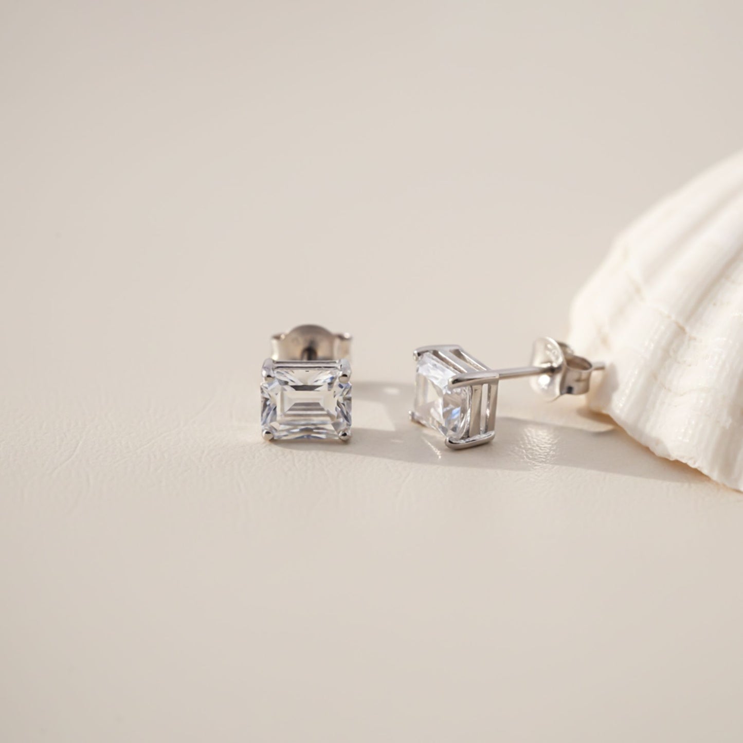 Silver Rectangle Zircon Stud Earrings