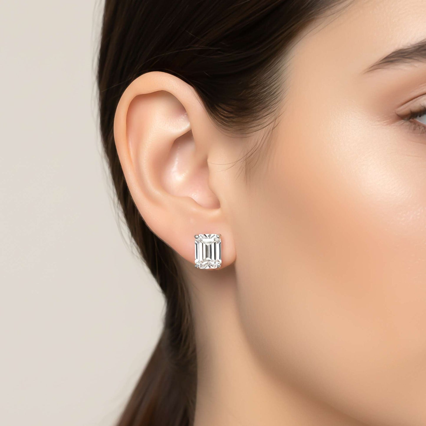 Silver Rectangle Zircon Stud Earrings