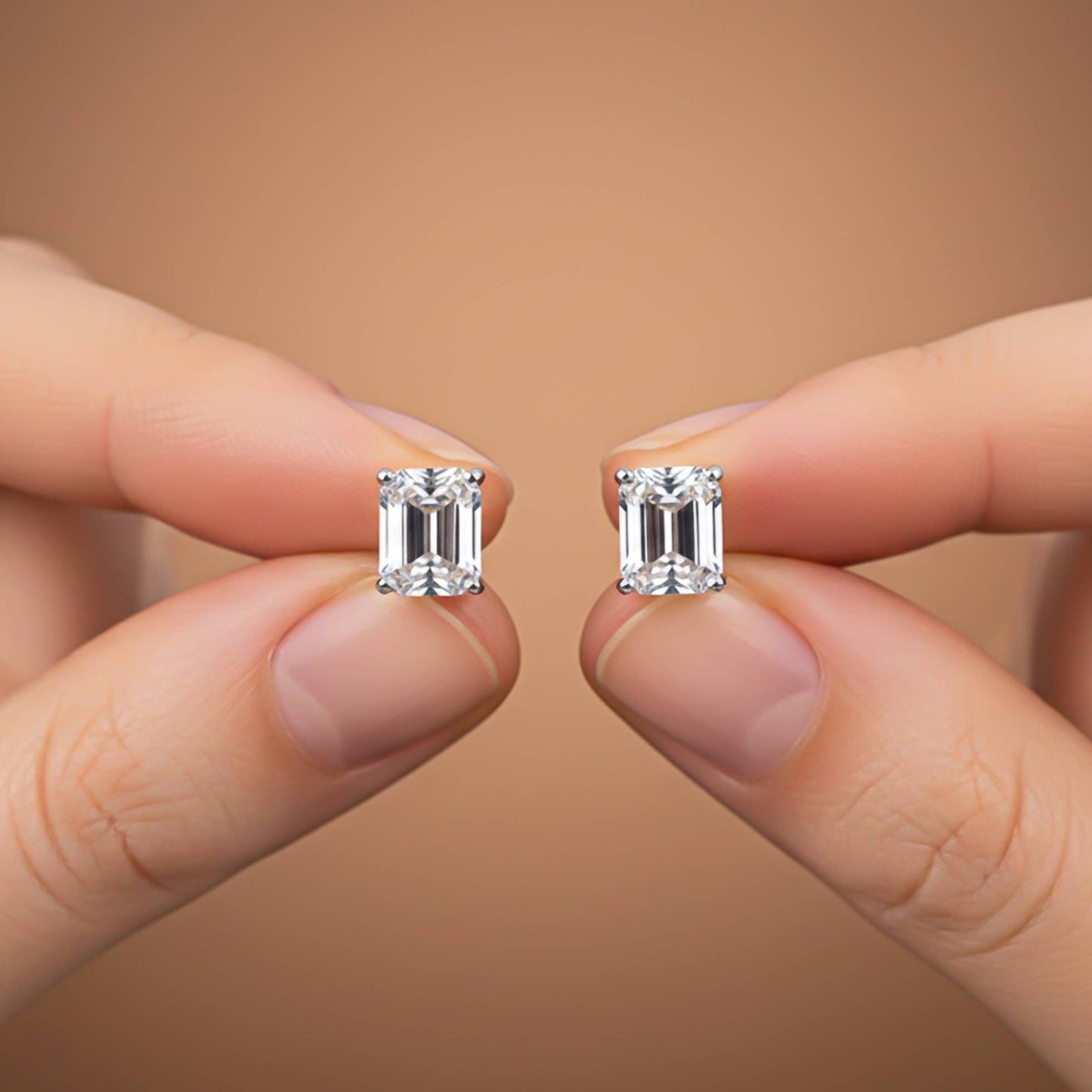 Silver Rectangle Zircon Stud Earrings