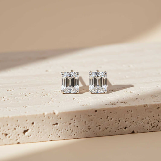 Silver Rectangle Zircon Stud Earrings