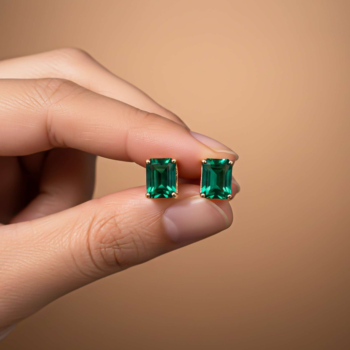 Golden Green Butterfly Back Stud Earrings