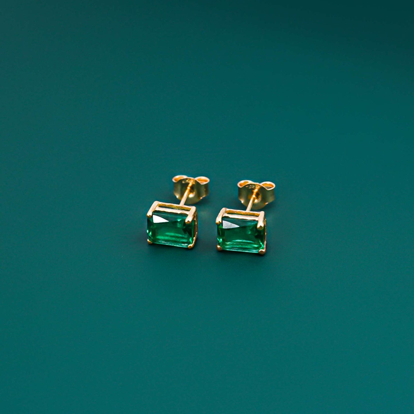 Golden Green Butterfly Back Stud Earrings