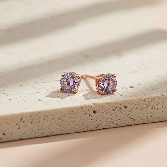 Golden Purple Solitary Stud Earrings